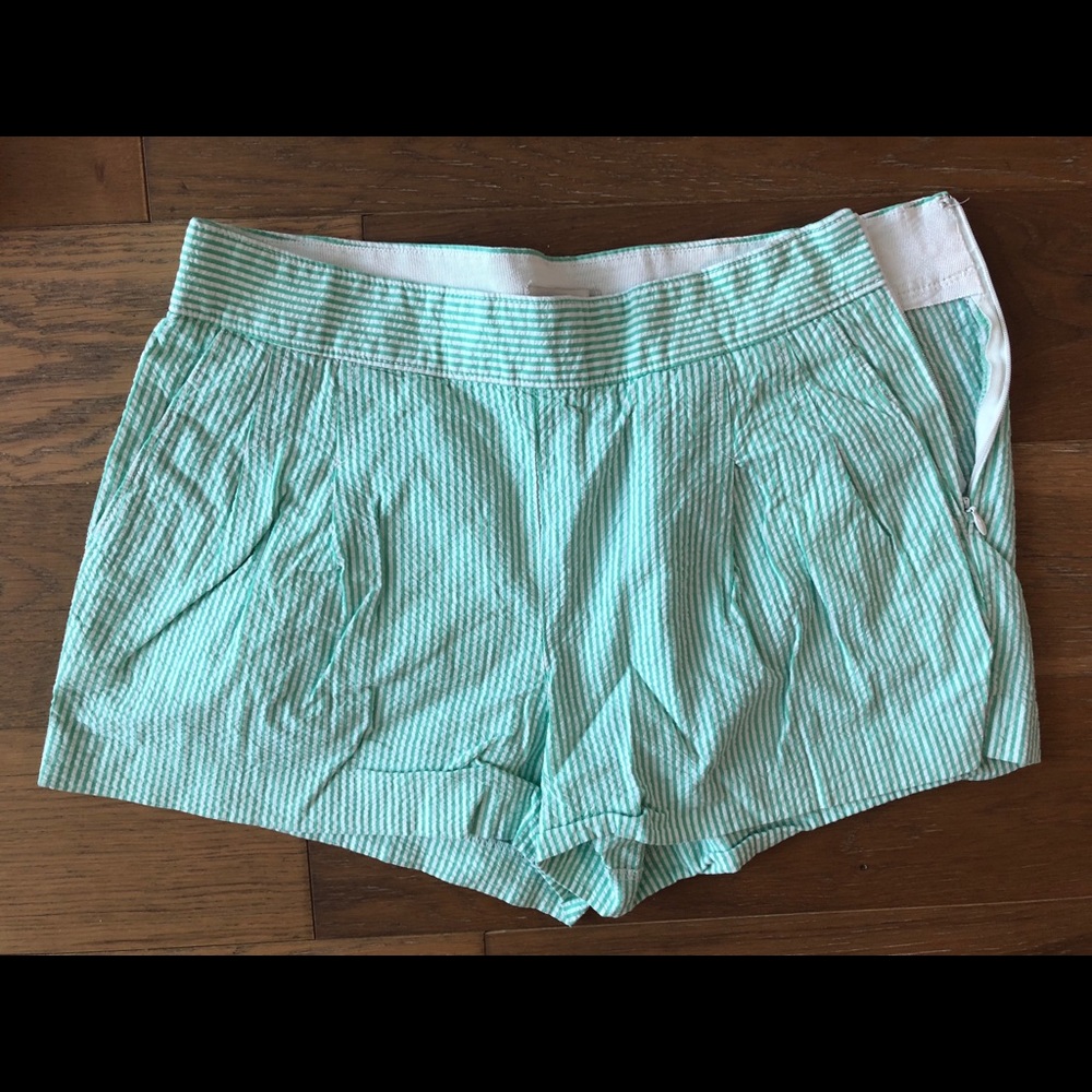 Green seersucker shorts